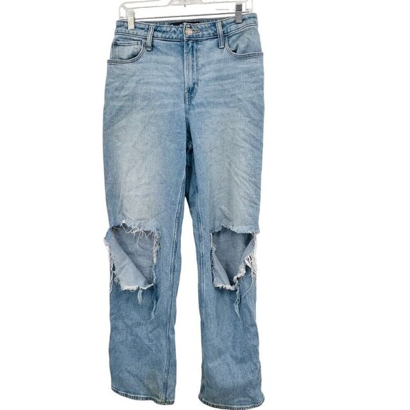 Hollister Ultra High Rise Dad Jeans Light Wash Blue Womens Size 4L Tall Ripped!! - Picture 1 of 8